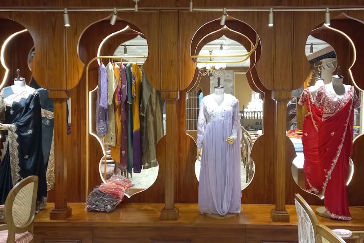 Contemporary wedding saree display at Regalia By Radiant store in Gorakhpur