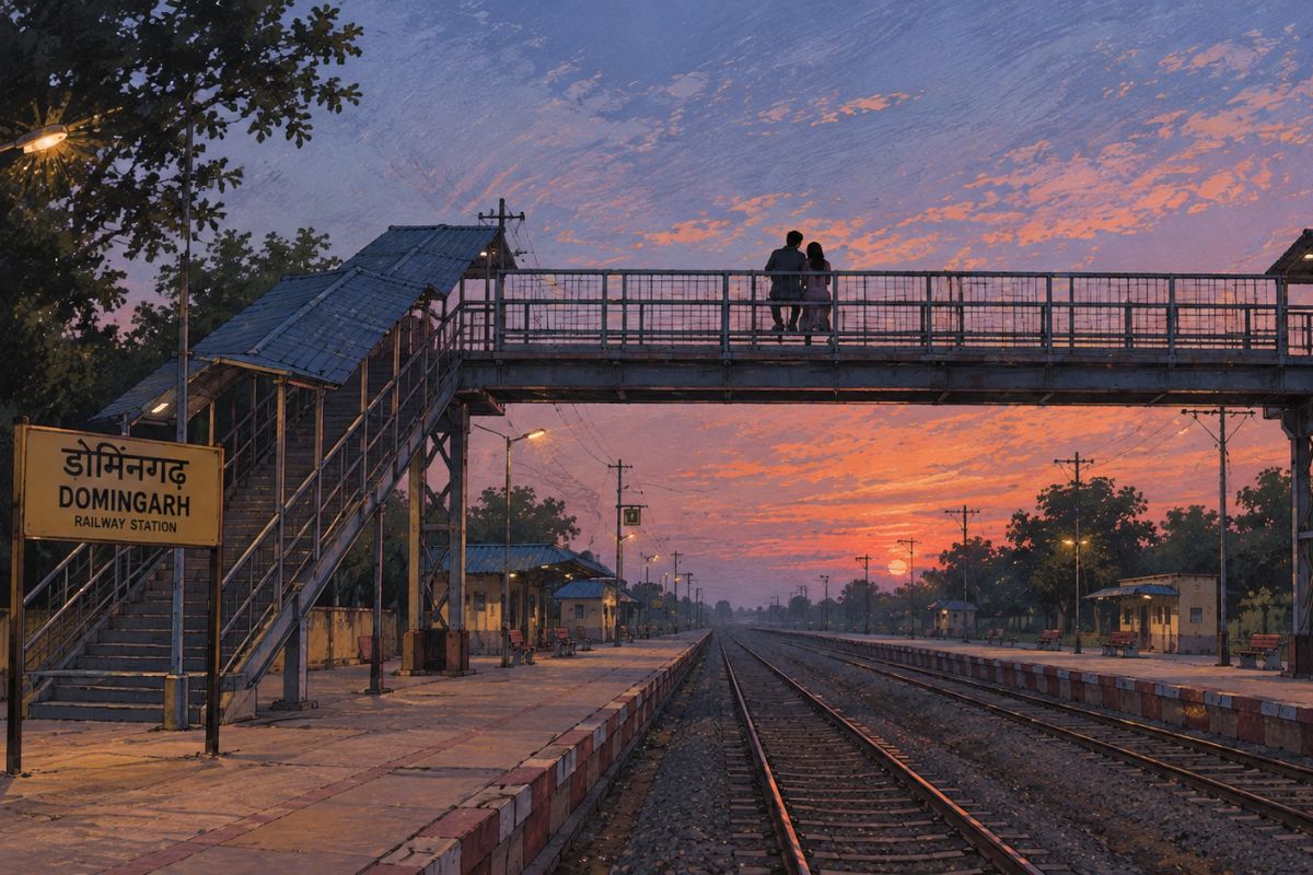 Trains passing below the railway station bridge at Domingarh, Gorakhpur