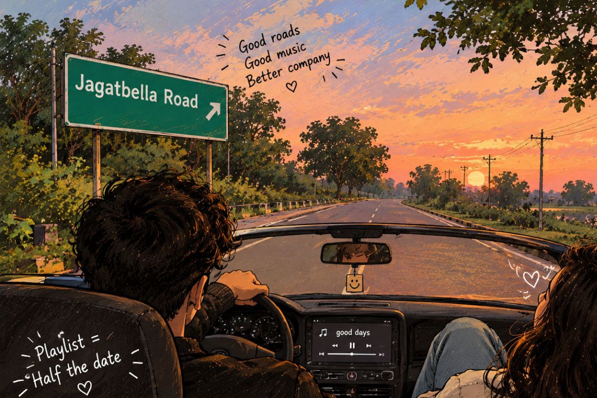 Quiet green stretch of Jagatbella Road perfect for a long drive, Gorakhpur