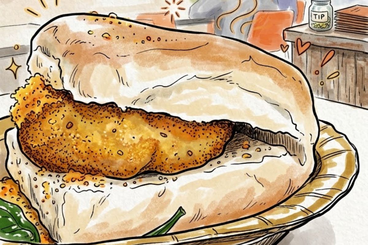 Amul butter cheese vada pav with red masala from a street stall in Gorakhpur