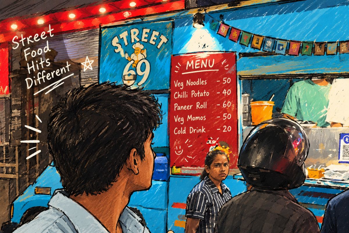 Steaming plate of hakka noodles from Street 69, Gorakhpur